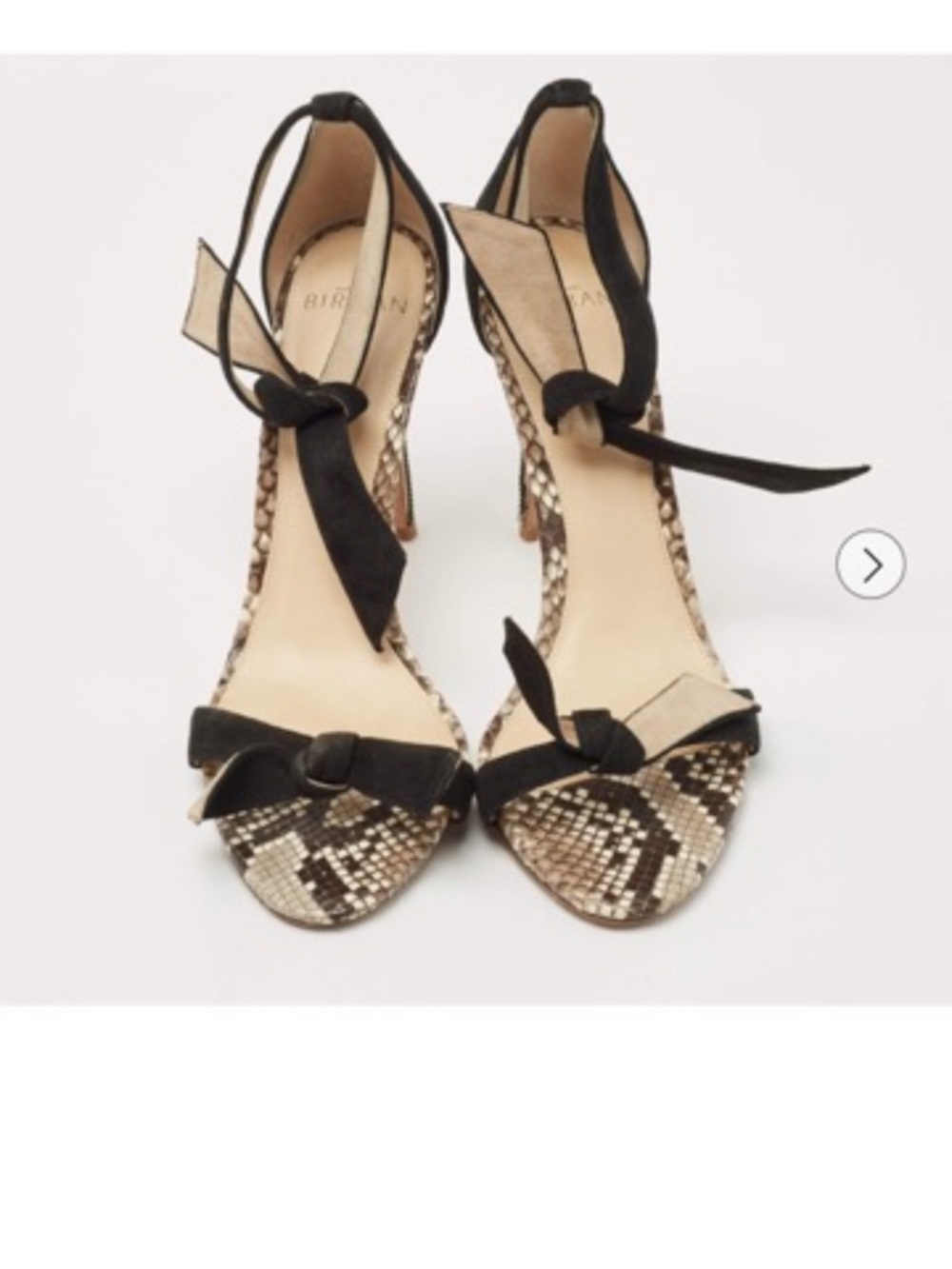 Black Suede Knot Ankle-Strap Heels with Snake-Print Insole - Picture 2 of 4